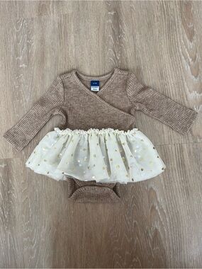 Old Navy Ribbed Wrap Bodysuit with Cream Tulle Trim